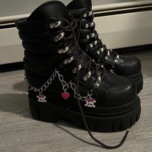 Dollskill Friend Request Platform Combat Boots Black